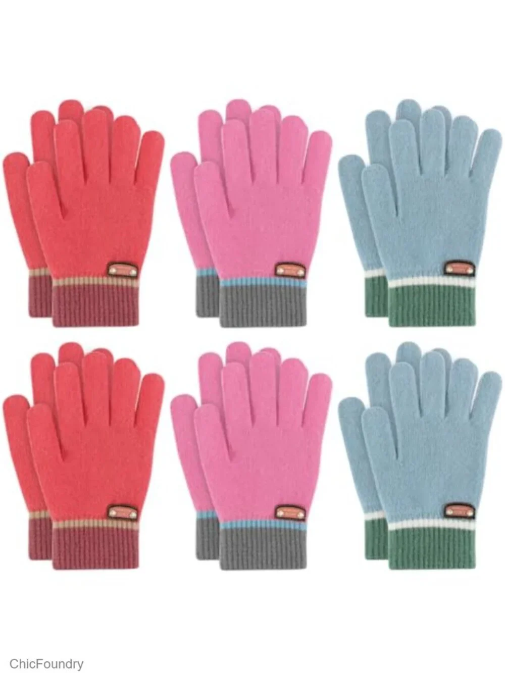 6 Pairs Kids Winter Gloves Stretchy Full Finger Knitted Wool Fleece Lined